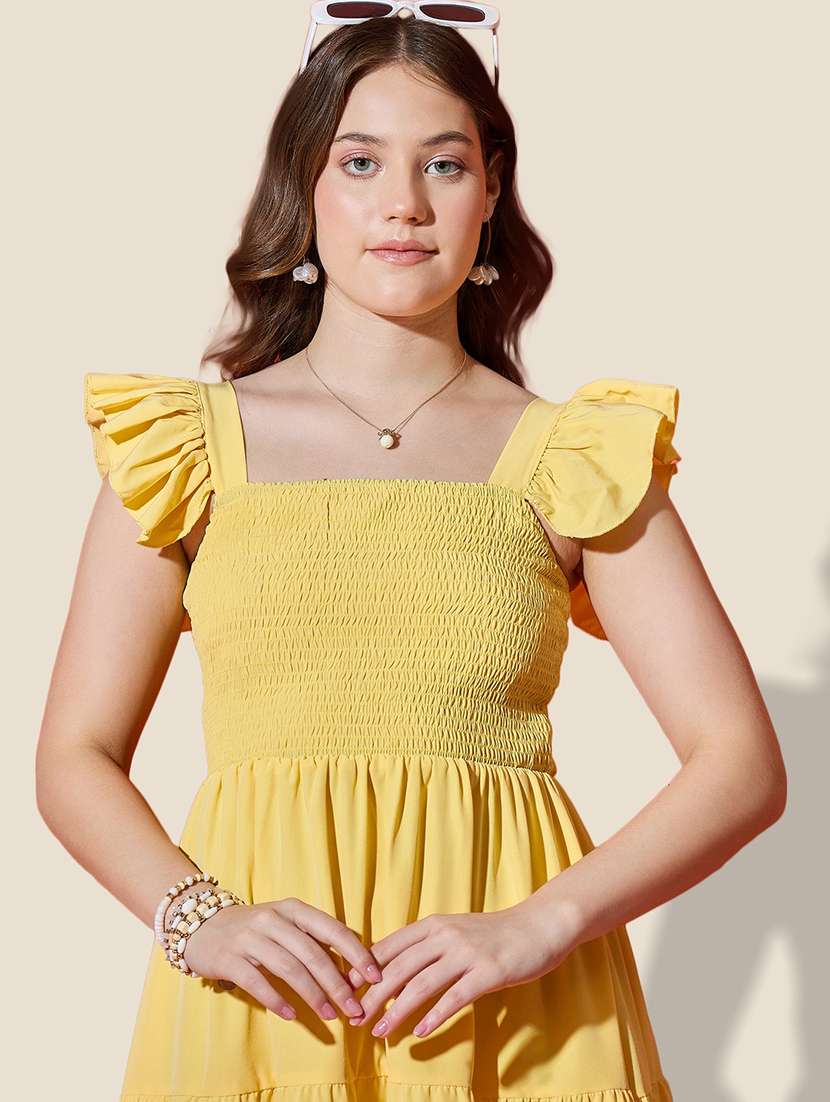 women solid ruffle sleeve tiered dress - 21958439 - Standard Image - 4