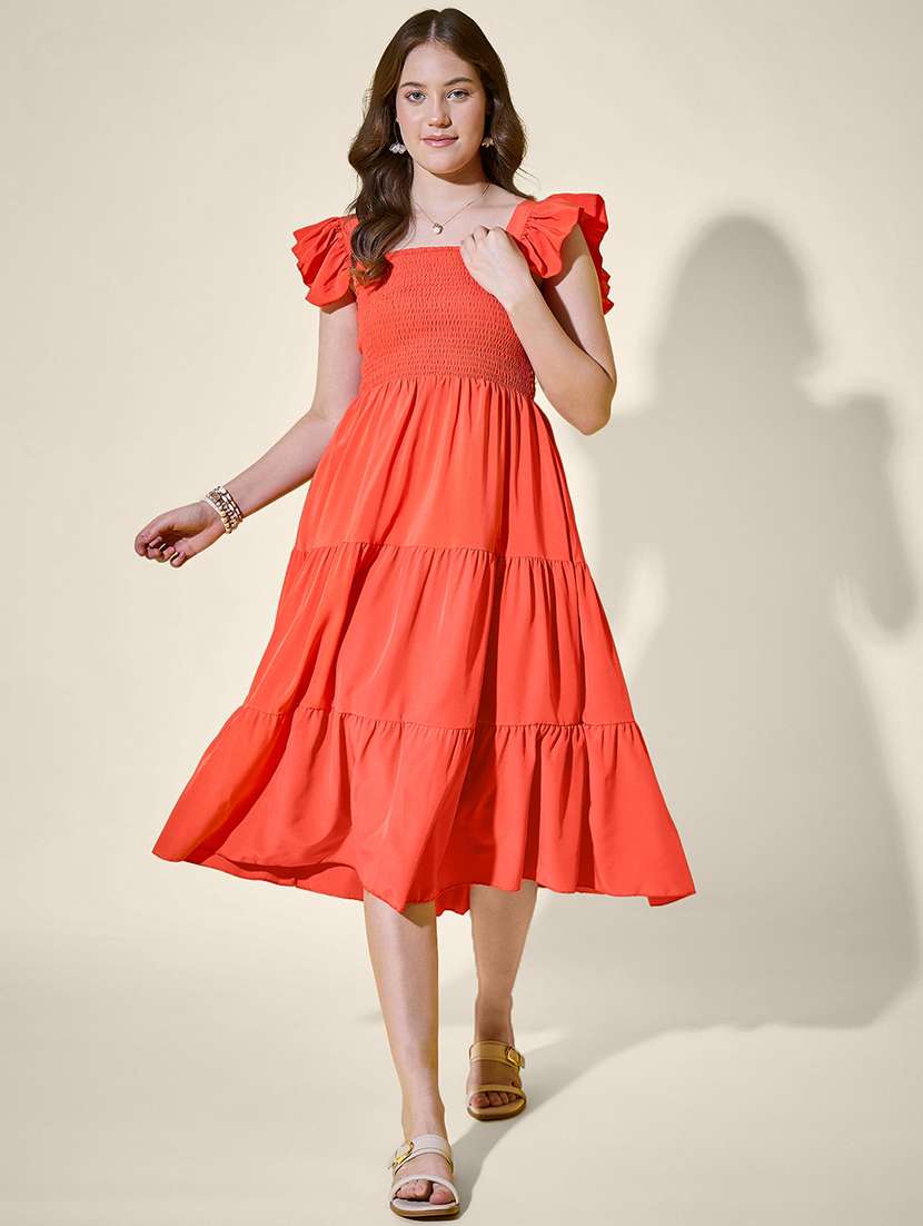 women solid ruffle sleeve tiered dress - 21958441 -  Standard Image - 1
