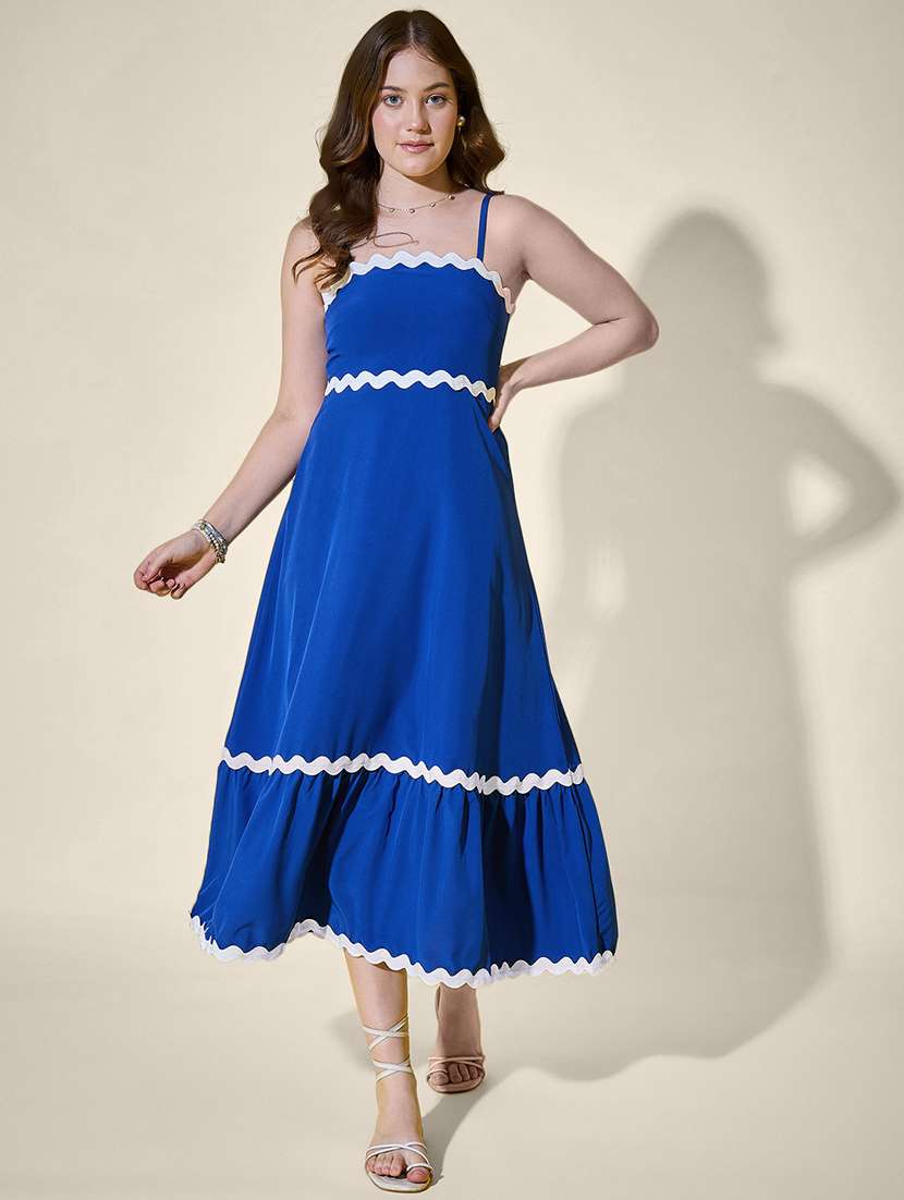 women solid shoulder strap tiered dress - 21958444 - Standard Image - 1