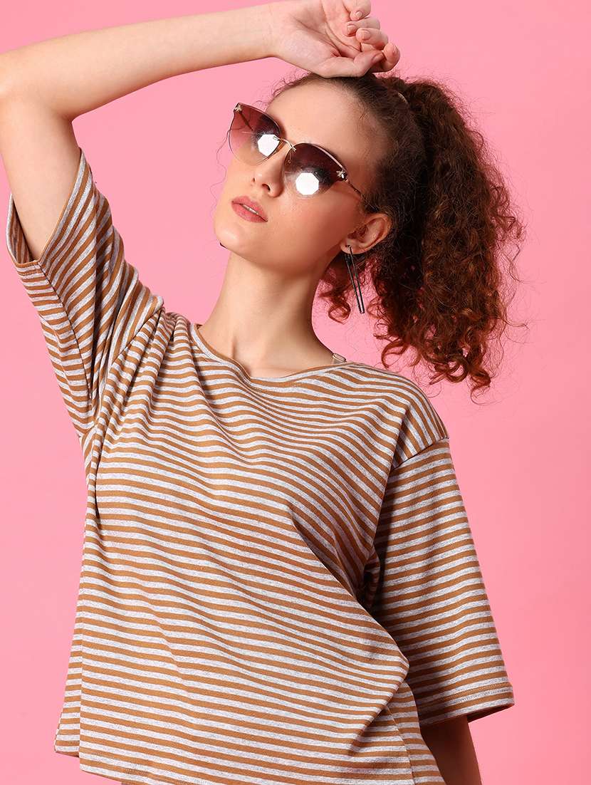 women striped short sleeve loose fit t-shirt