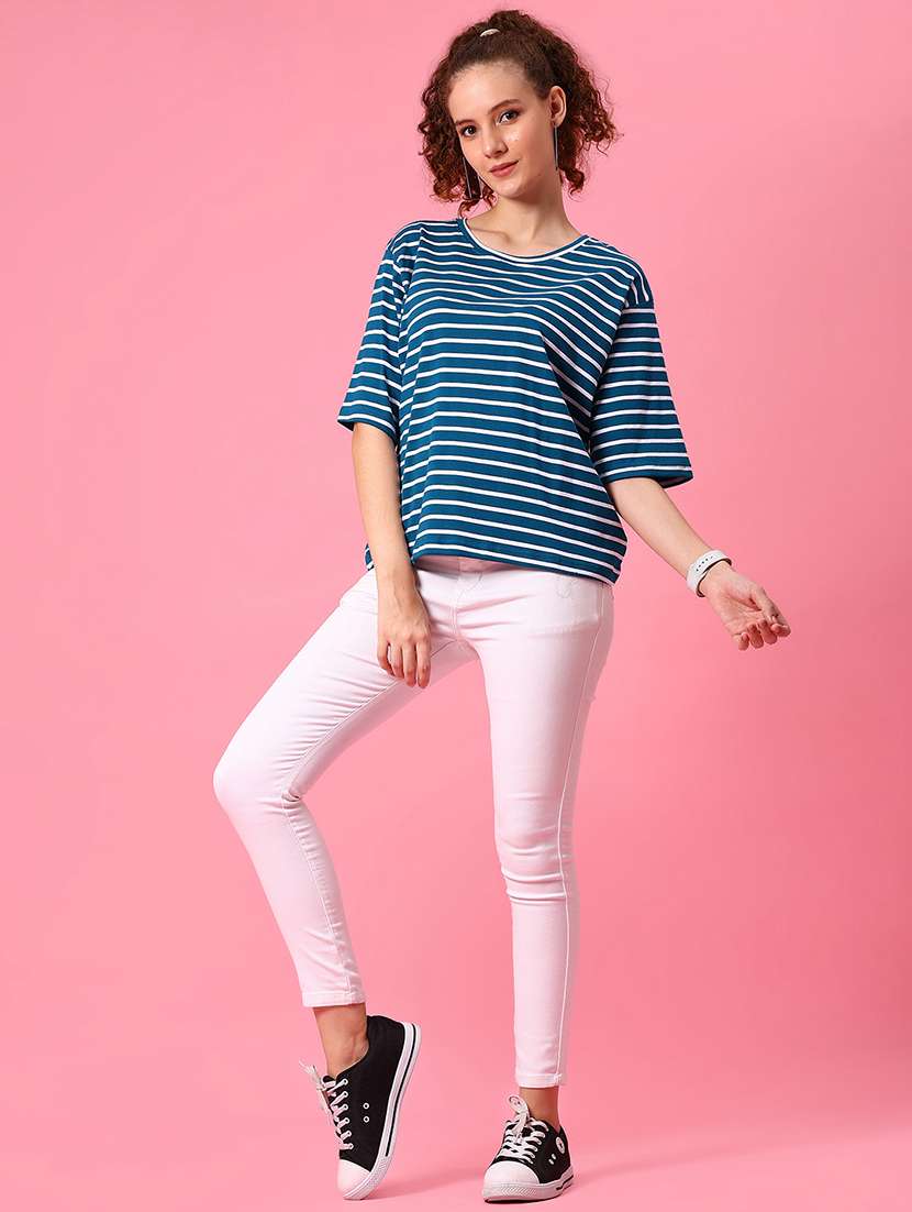 women striped short sleeve loose fit t-shirt - 21958448 -  Standard Image - 4