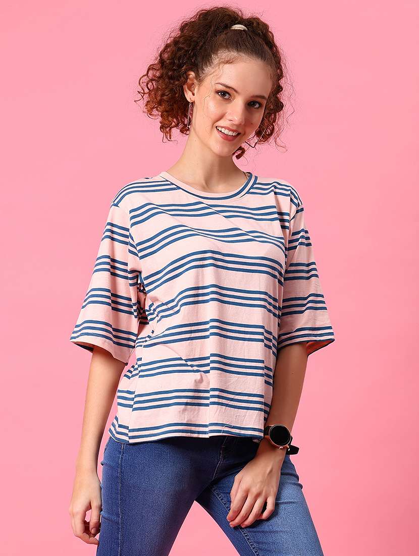 women striped short sleeve loose fit t-shirt - 21958449 -  Standard Image - 1