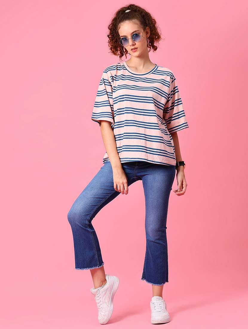 women striped short sleeve loose fit t-shirt - 21958449 -  Standard Image - 4