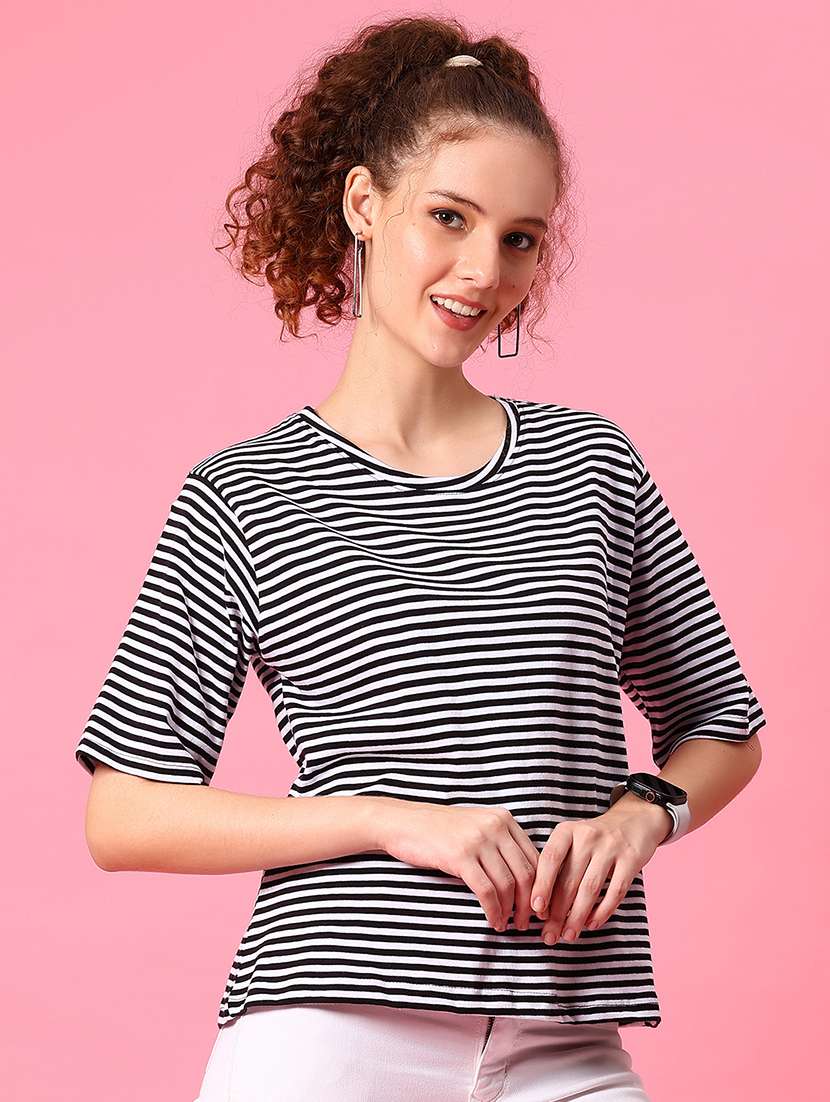 women striped short sleeve loose fit t-shirt - 21958450 -  Standard Image - 1