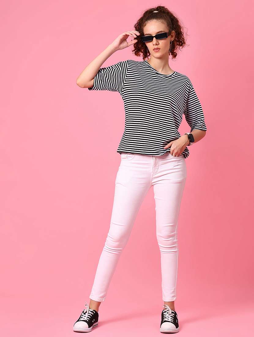 women striped short sleeve loose fit t-shirt - 21958450 -  Standard Image - 4