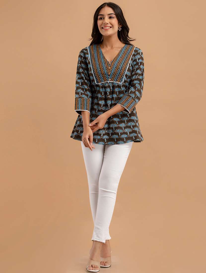 women three quarter sleeve a-line kurti - 21958455 - Standard Image - 1