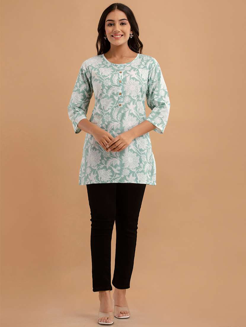 women three quarter sleeve straight kurti - 21958457 -  Standard Image - 1
