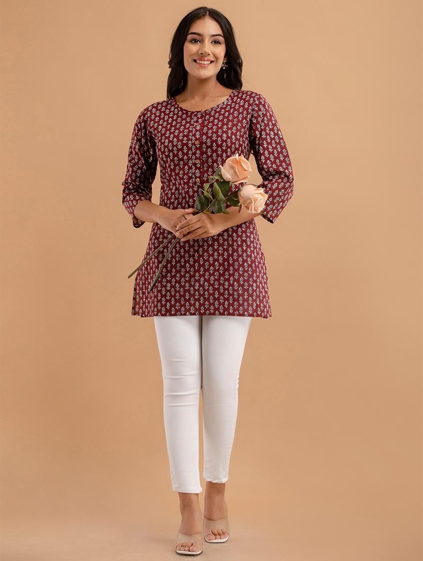 women three quarter sleeve straight kurti - 21958458 - Standard Image - 4