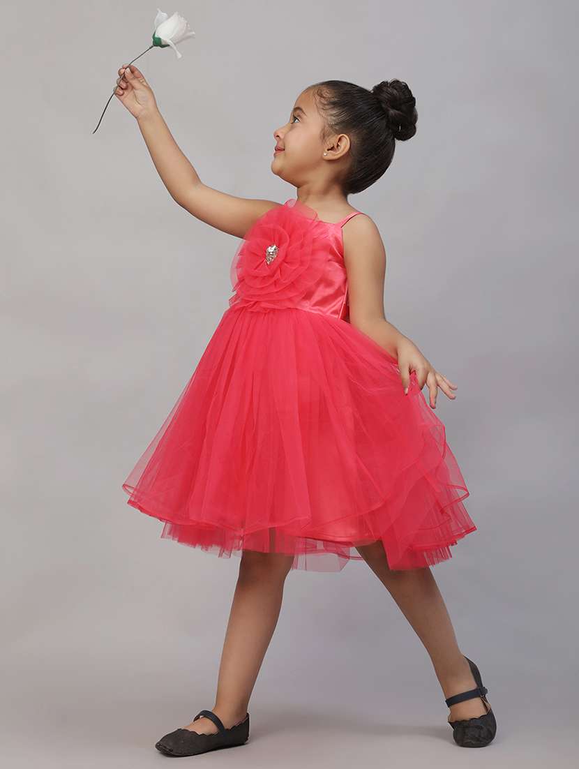 girls solid shoulder strap fit & flare dress - 21958469 -  Standard Image - 1