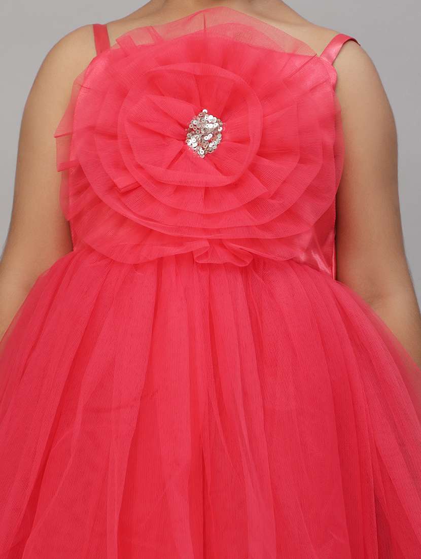 girls solid shoulder strap fit & flare dress - 21958469 -  Standard Image - 4