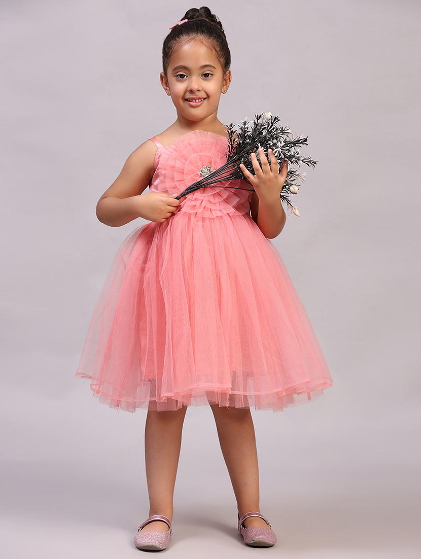 girls solid shoulder strap fit & flare dress - 21958470 -  Standard Image - 1