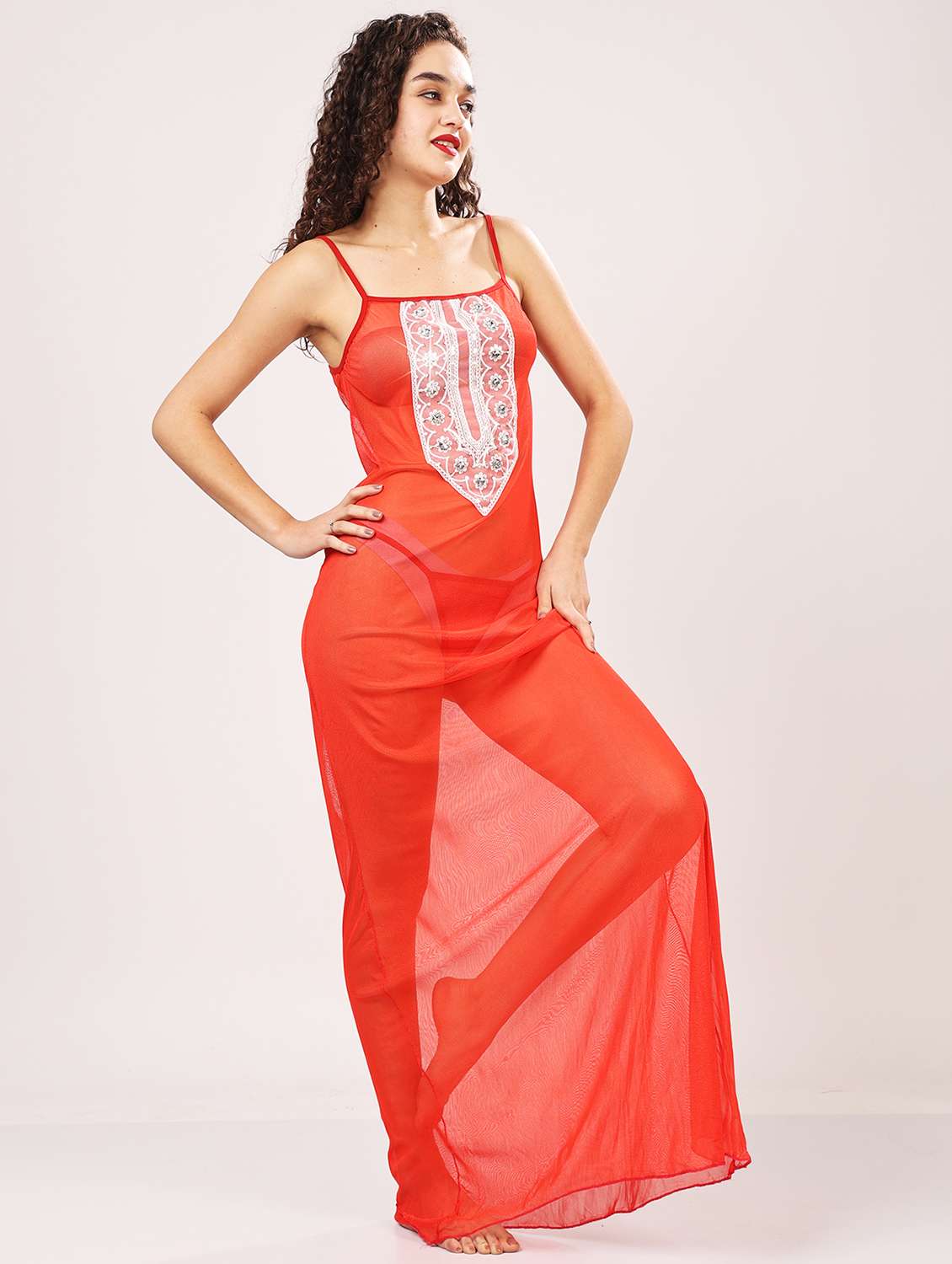 women embellished shoulder strap babydoll set - 21958499 -  Standard Image - 1