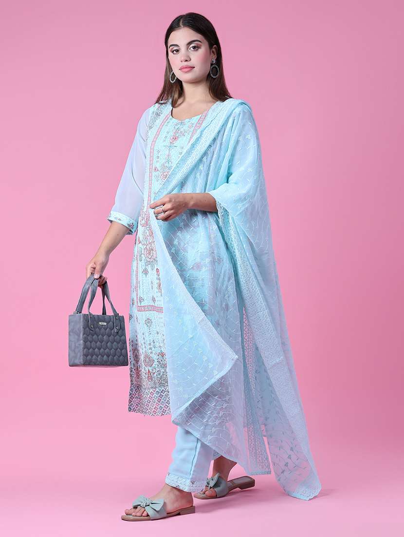 women three quarter sleeve kurta pant with dupatta set - 21958711 -  Standard Image - 1