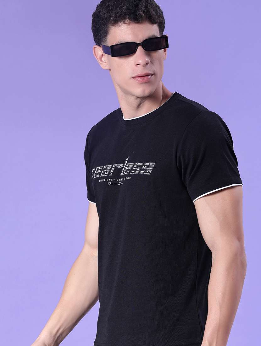 men chest print short sleeve slim fit t-shirt