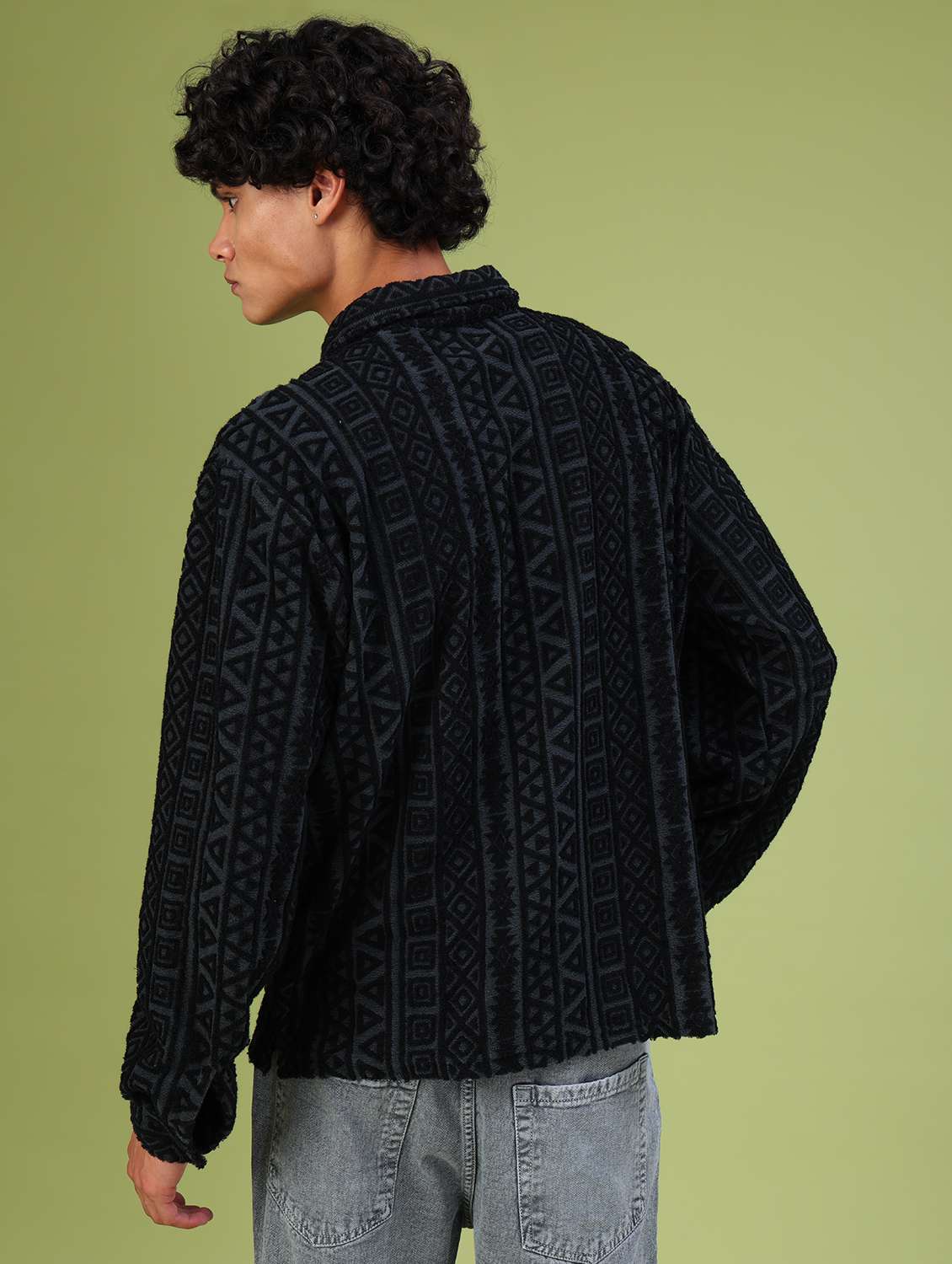 dark grey jacquard casual shirt - 21958940 - Standard Image - 4