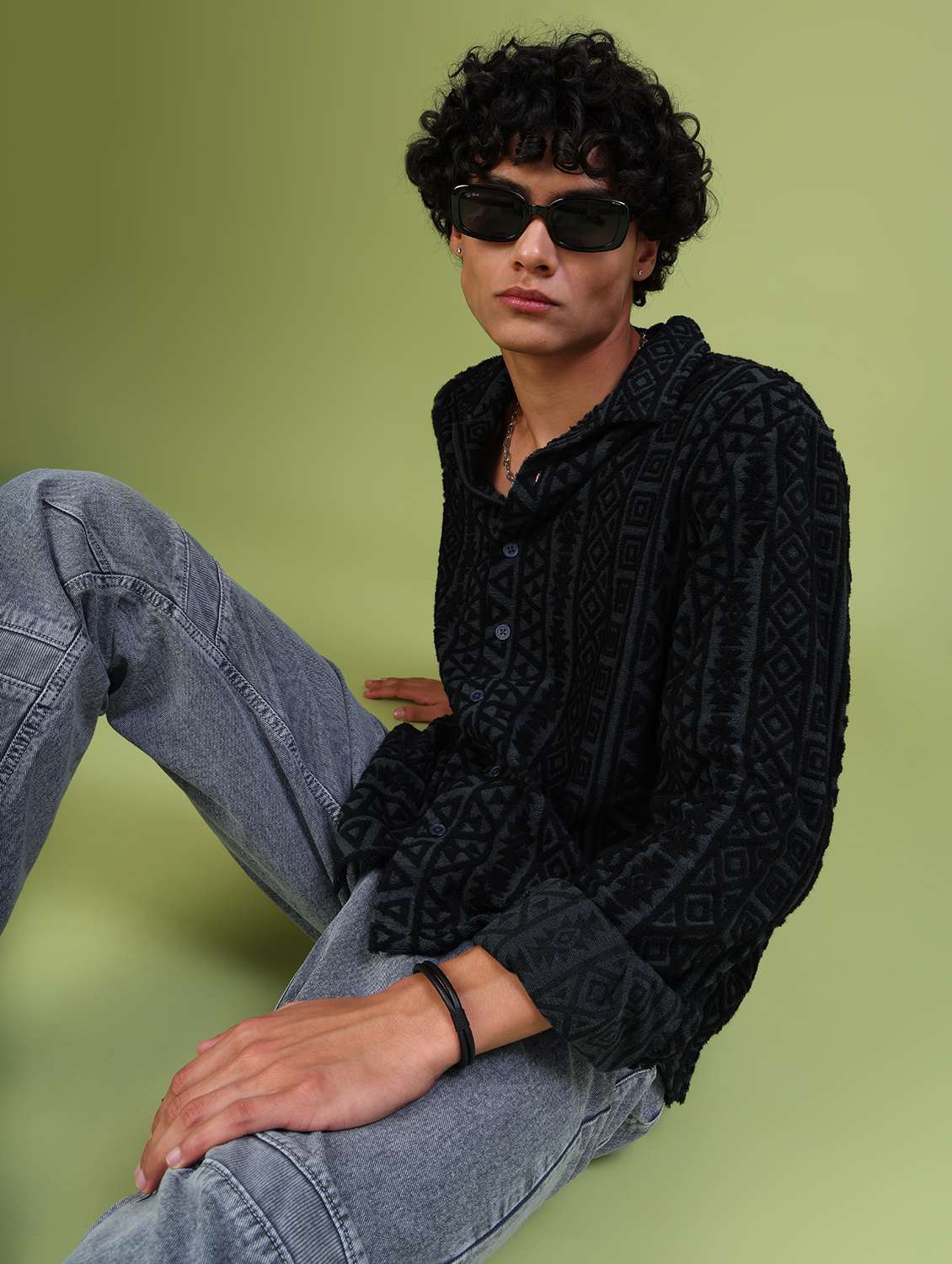 dark grey jacquard casual shirt - 21958940 - Standard Image - 6