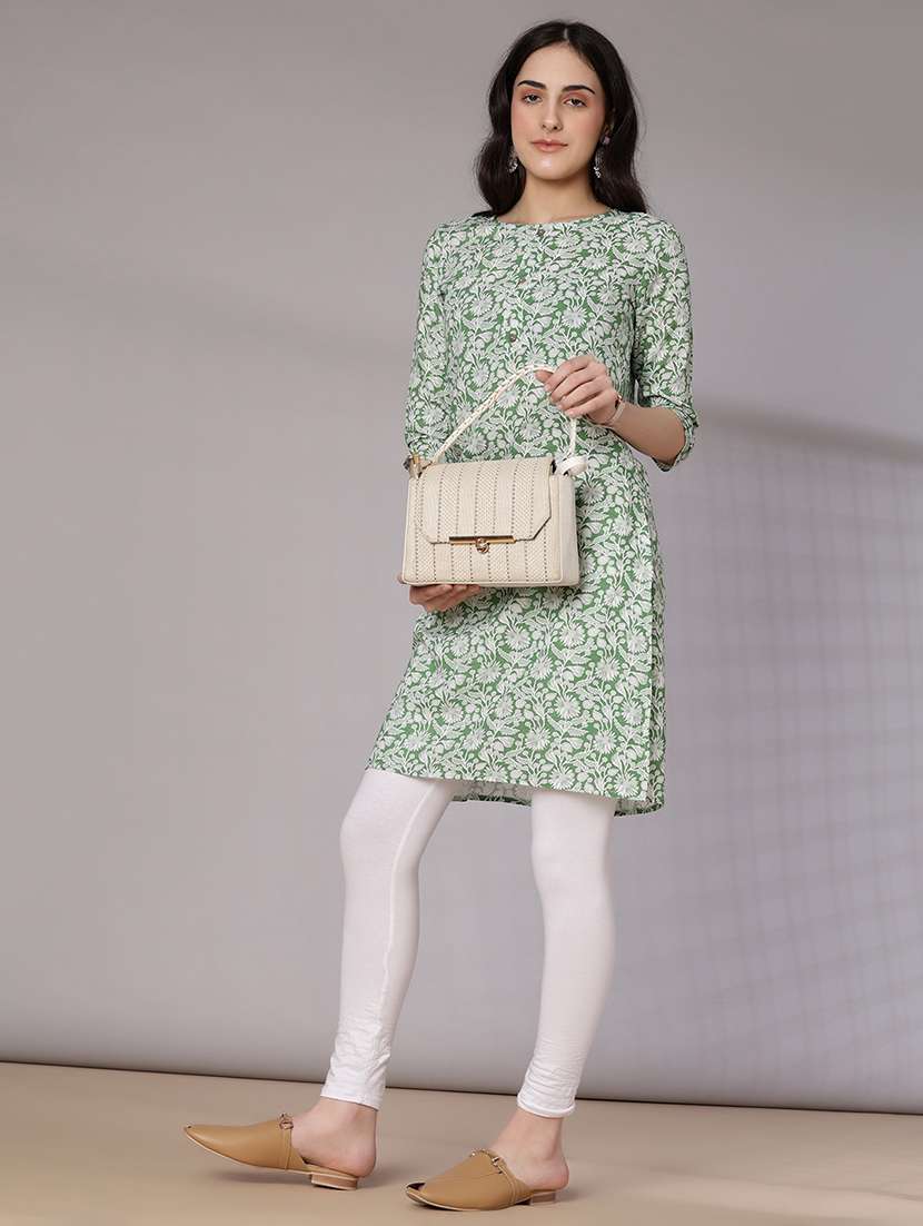 women floral printed three quarter sleeve straight kurta - 21959015 -  Standard Image - 1