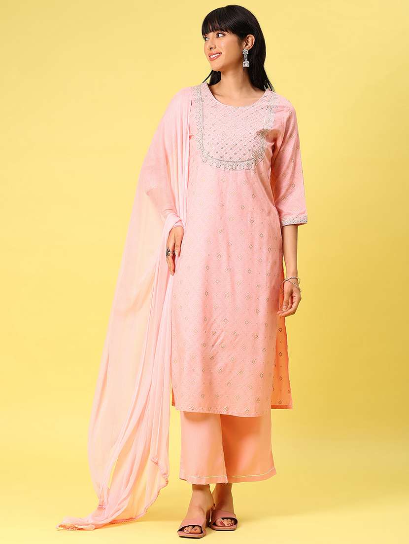 women three quarter sleeve kurta pant with dupatta set