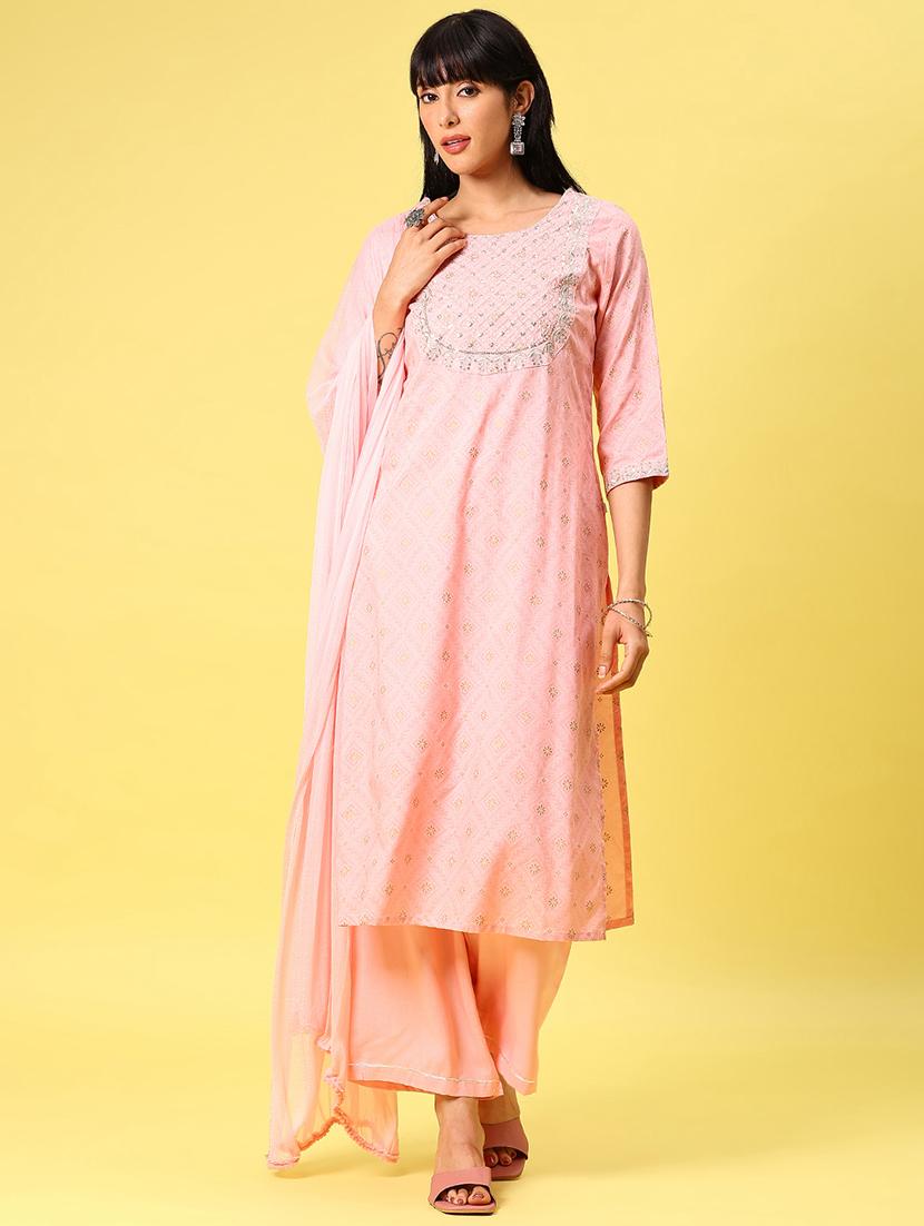 women three quarter sleeve kurta pant with dupatta set - 21959184 -  Standard Image - 1