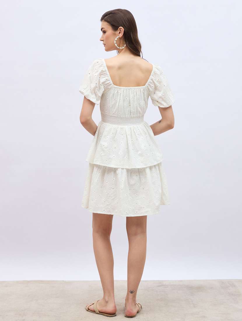 women white puff sleeve layered schiffli dress - 21959227 -  Standard Image - 4