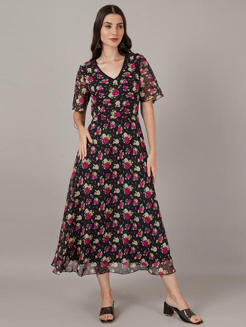 women floral print flared sleeve fit & flare dress - 21959233 -  Standard Image - 0
