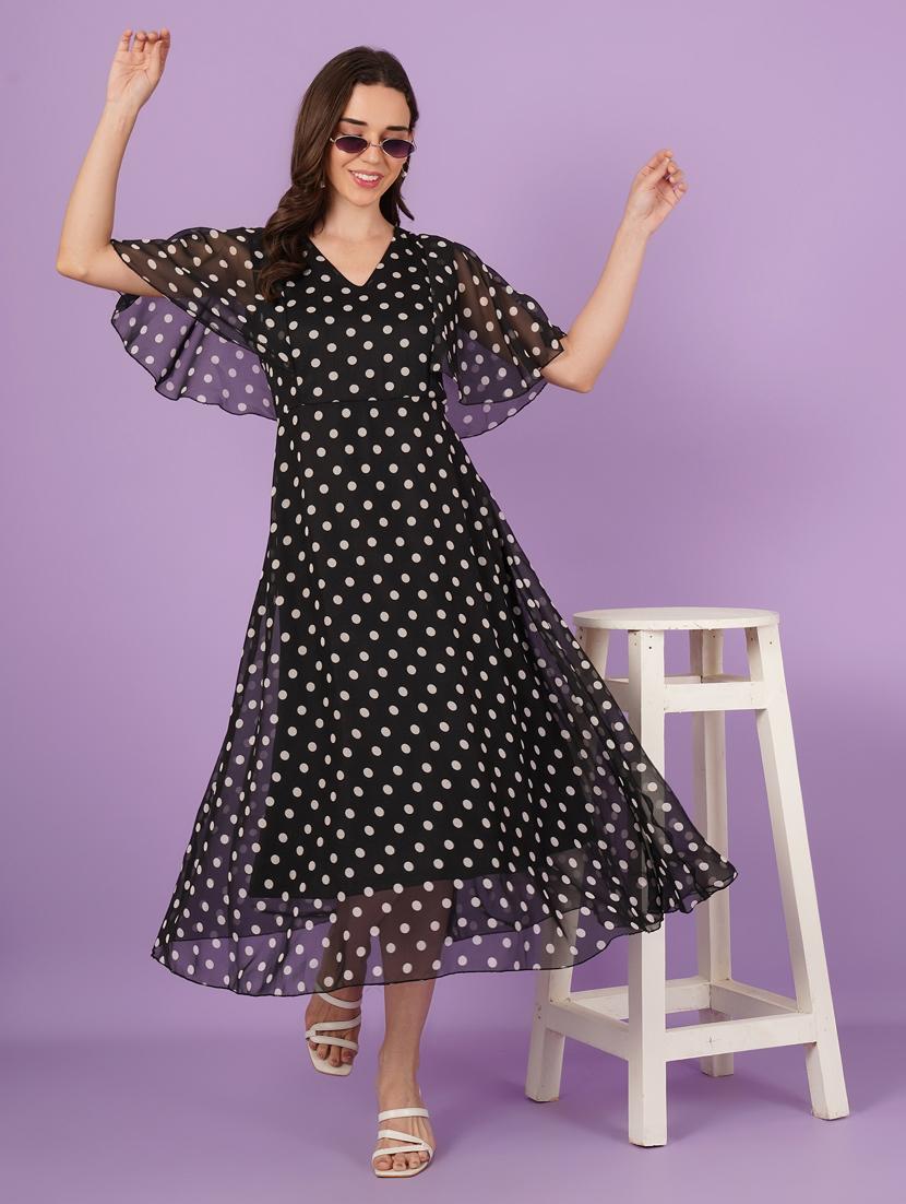 women polka doted batwing sleeve fit & flare dress - 21959244 -  Standard Image - 1