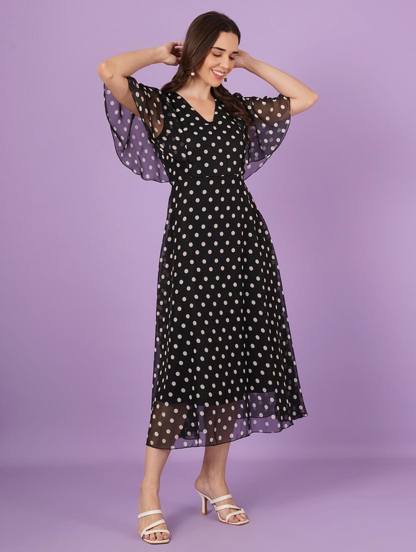women polka doted batwing sleeve fit & flare dress - 21959244 - Standard Image - 4
