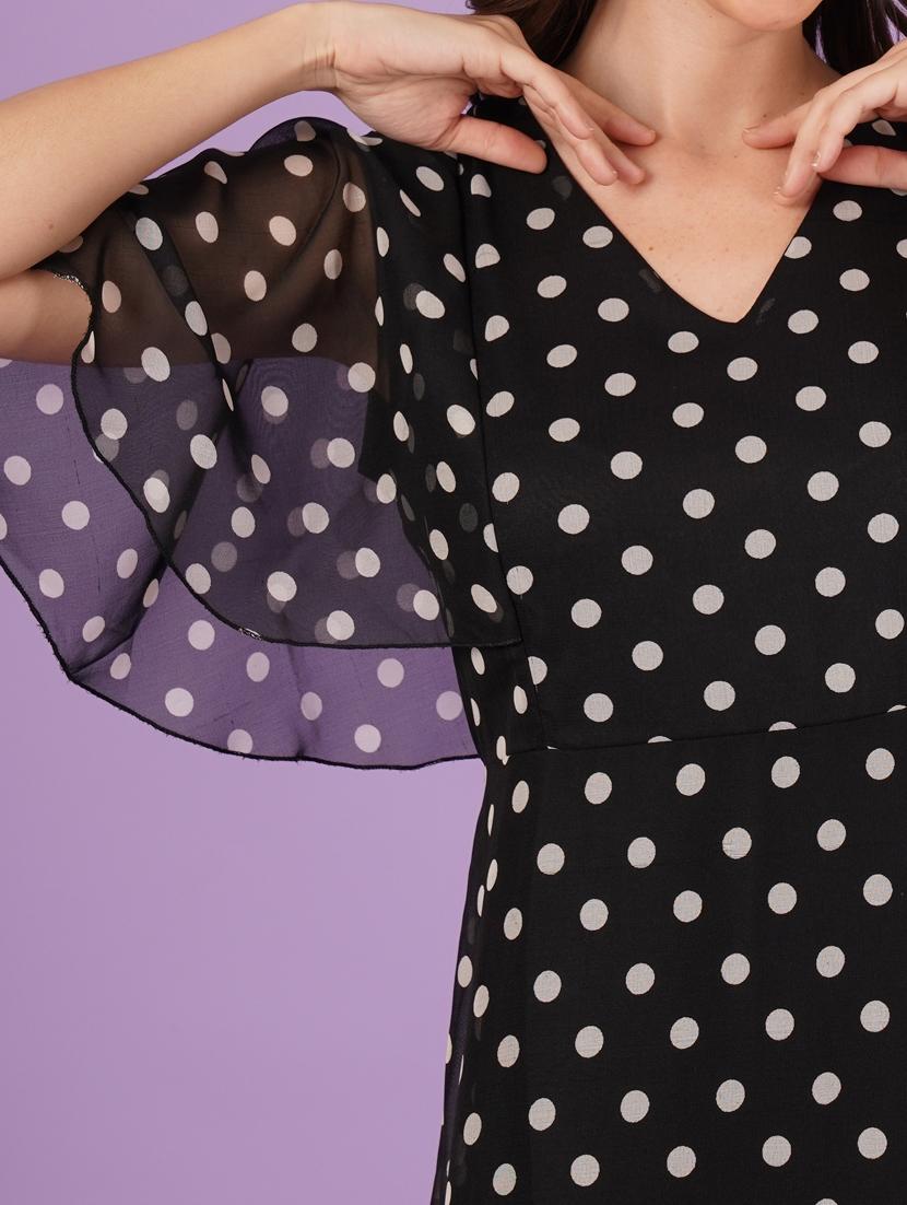 women polka doted batwing sleeve fit & flare dress - 21959244 - Standard Image - 6