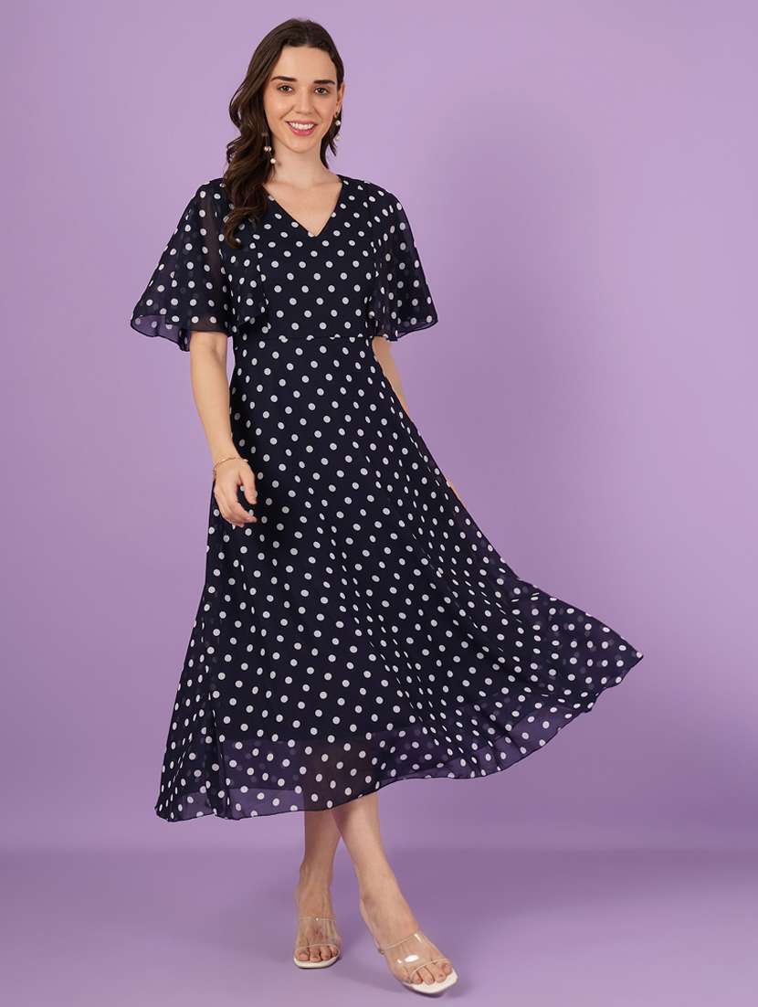 women polka doted batwing sleeve fit & flare dress - 21959245 - Standard Image - 1