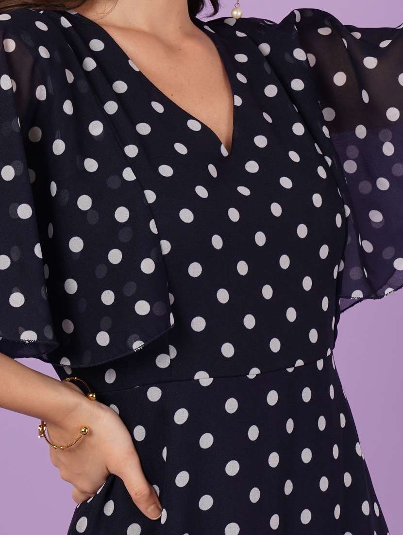 women polka doted batwing sleeve fit & flare dress - 21959245 - Standard Image - 6