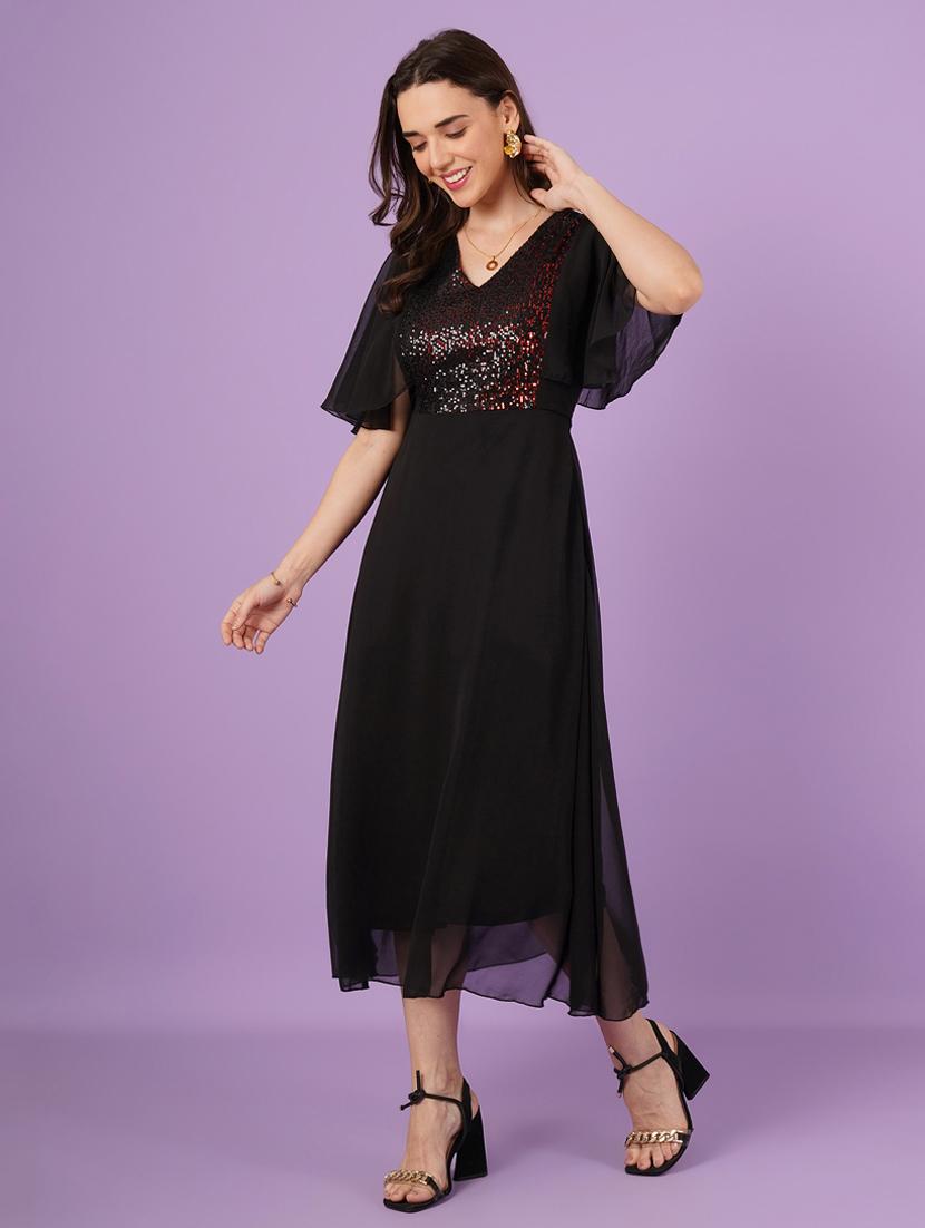 women embellished batwing sleeves fit & flare dress - 21959247 - Standard Image - 1