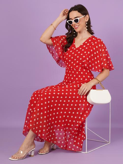 women polks doted batwing sleeves fit & flare dress - 21959249 -  Standard Image - 0