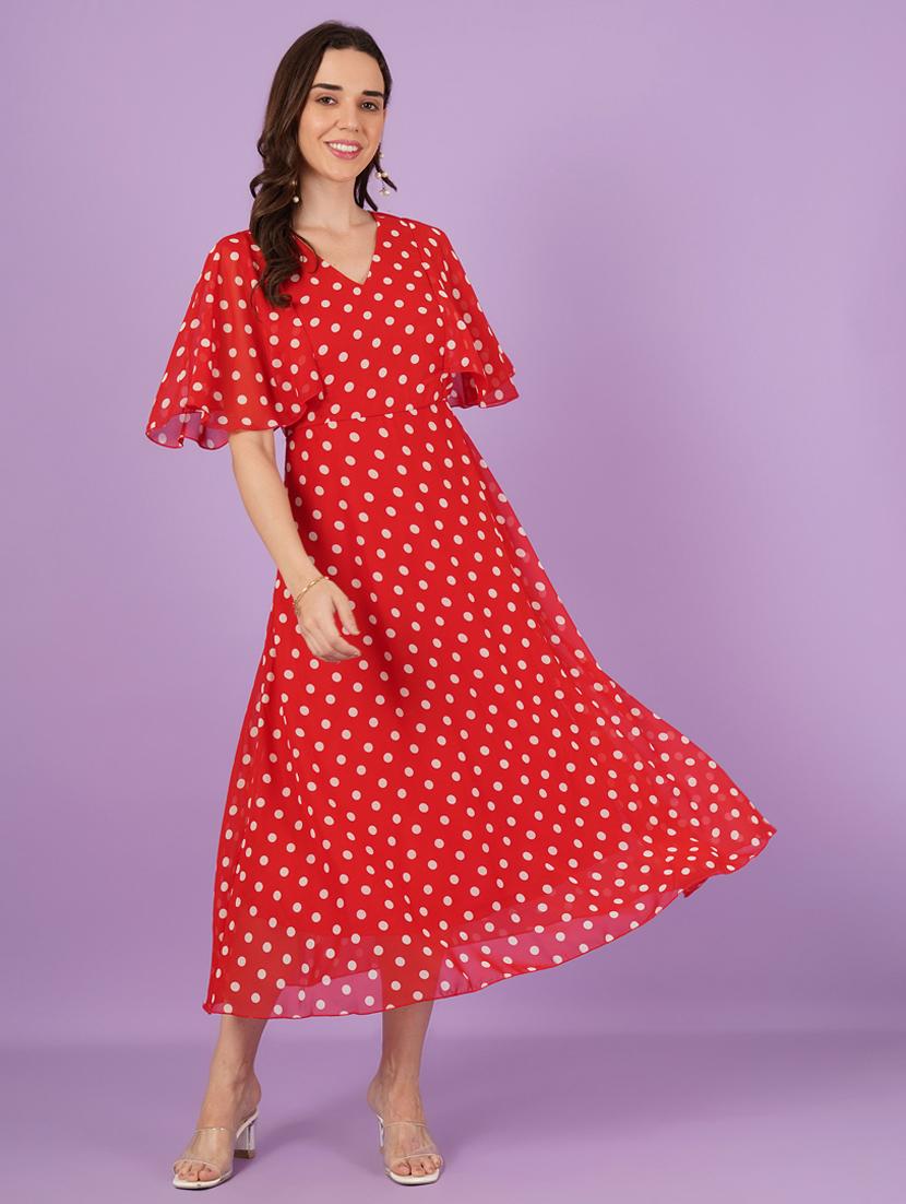women polks doted batwing sleeves fit & flare dress - 21959249 - Standard Image - 1