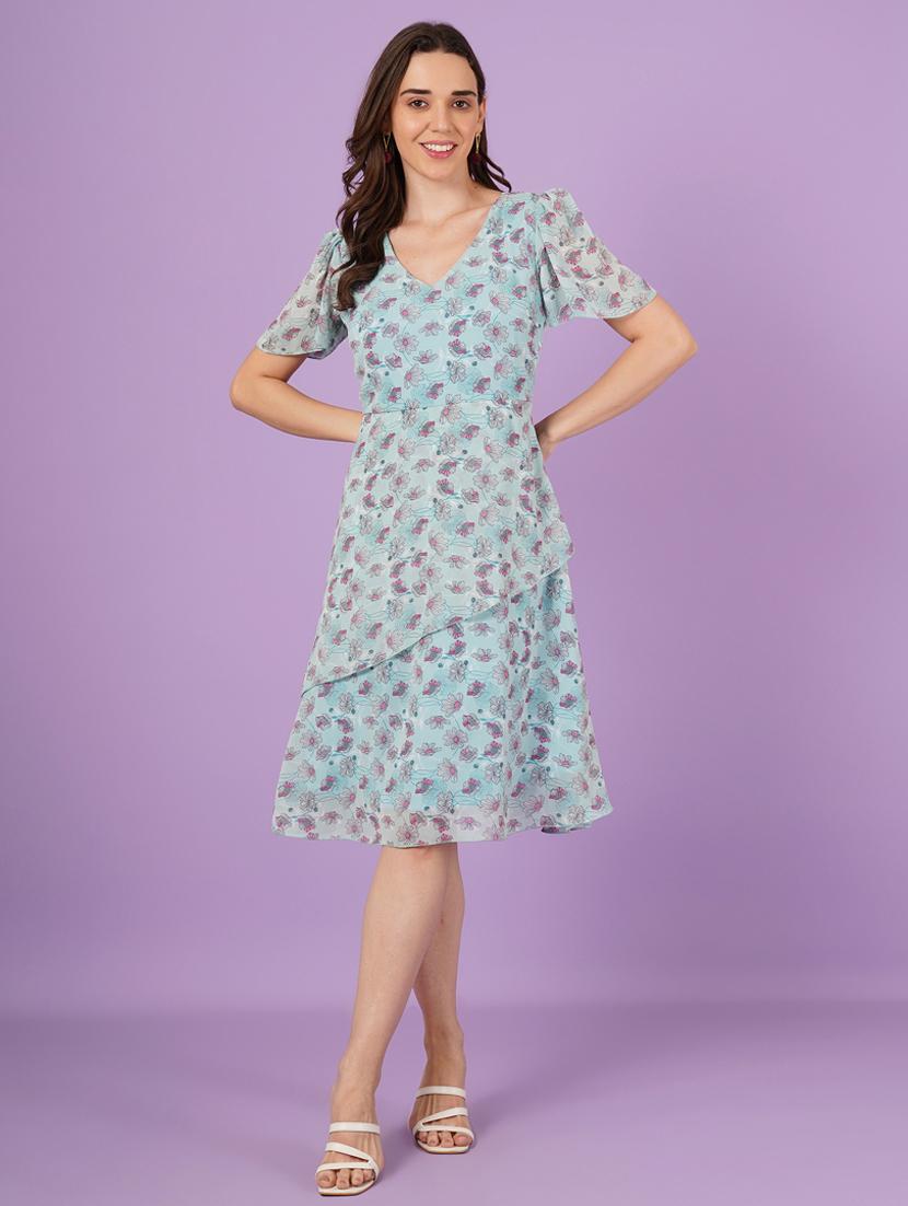 women floral print puff sleeve a-line dress - 21959251 - Standard Image - 1