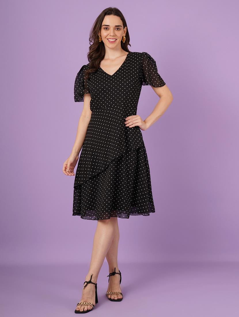 women polka doted puff sleeve a-line dress - 21959252 - Standard Image - 1