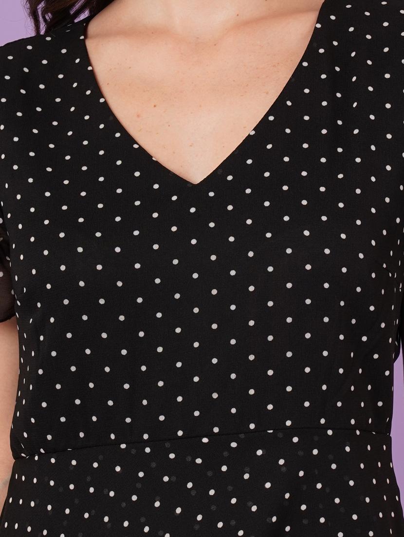 women polka doted puff sleeve a-line dress - 21959252 - Standard Image - 6