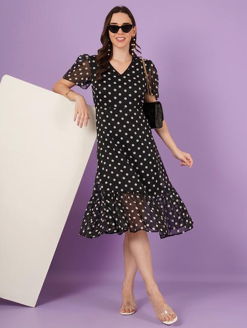 women polka doted puff sleeve tiered dress - 21959254 -  Standard Image - 0
