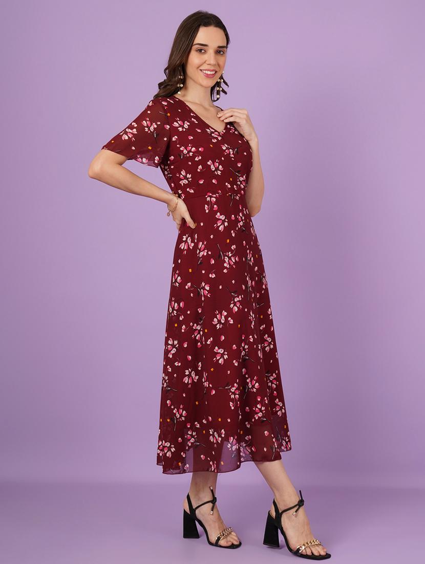 women floral print puff sleeve fit & flared dress - 21959257 - Standard Image - 4