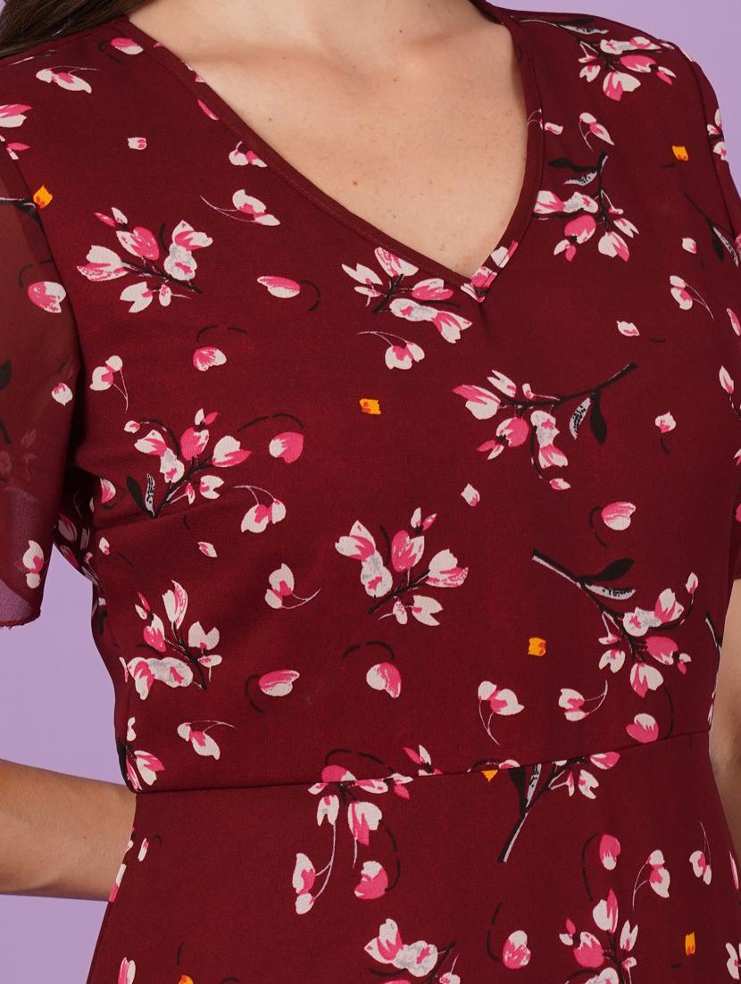 women floral print puff sleeve fit & flared dress - 21959257 - Standard Image - 6