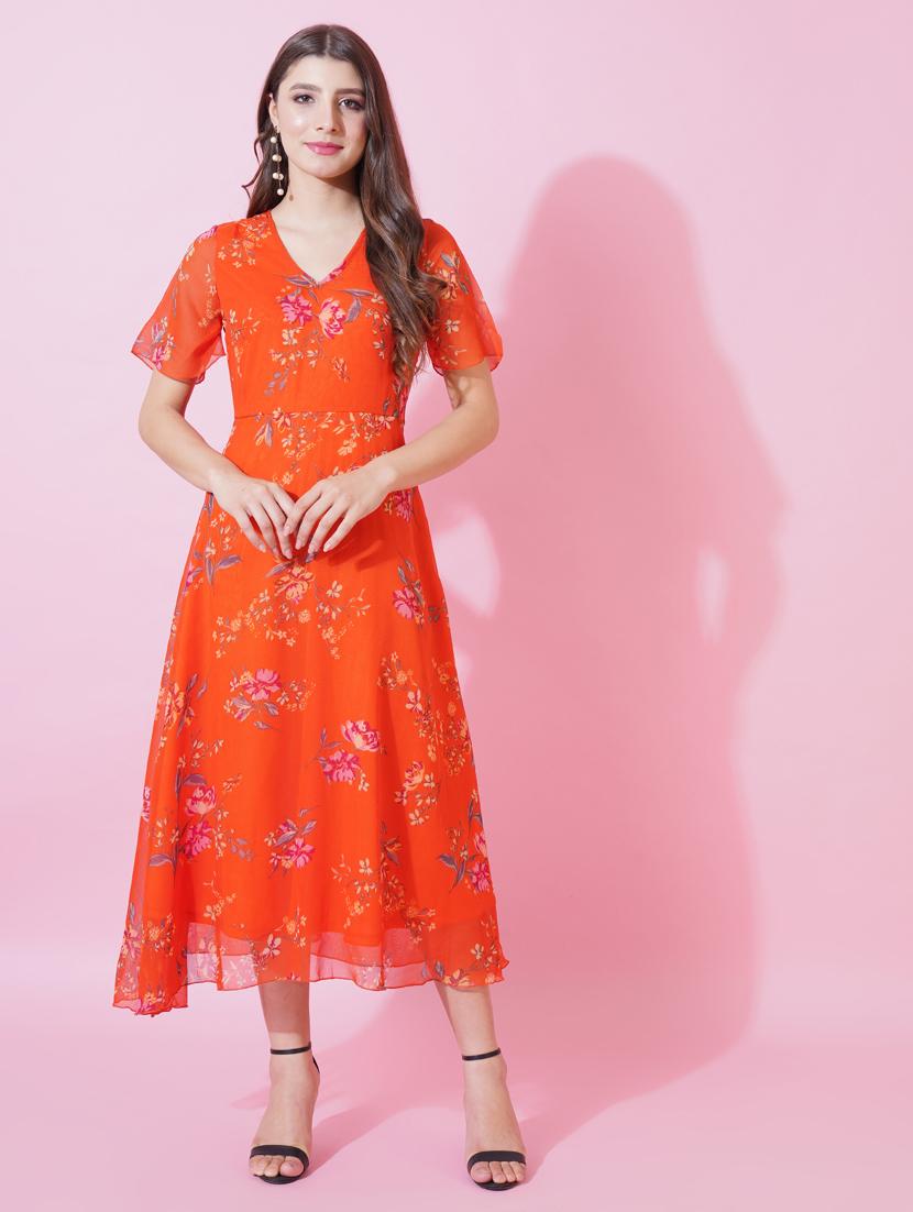 women floral print puff sleeves fit & flare dress - 21959267 - Standard Image - 1