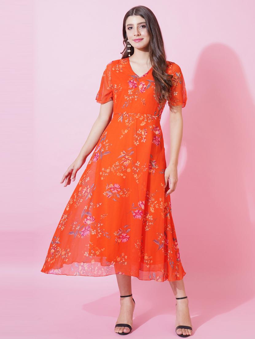 women floral print puff sleeves fit & flare dress - 21959267 - Standard Image - 4