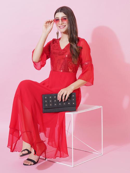 women sequined bell sleeve fit & flare dress - 21959268 - Standard Image - 0