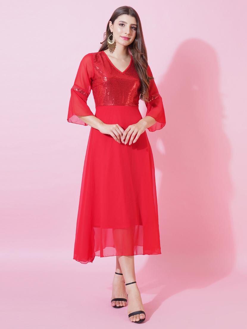 women sequined bell sleeve fit & flare dress - 21959268 -  Standard Image - 1