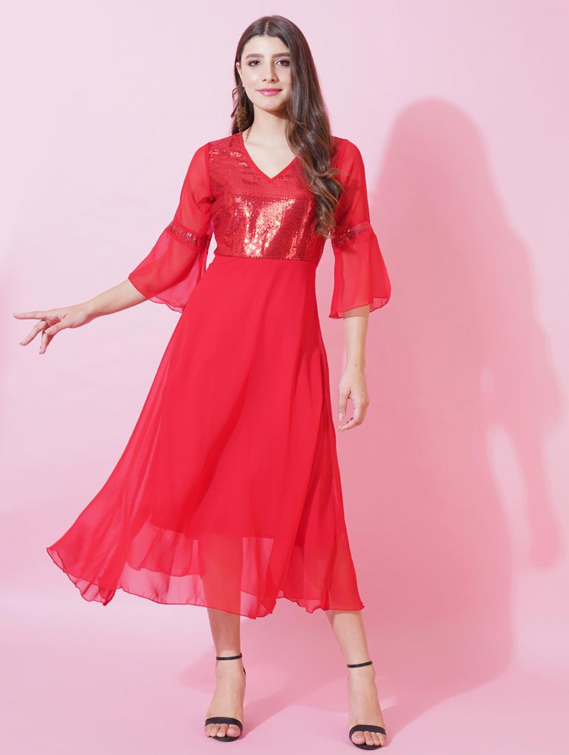 women sequined bell sleeve fit & flare dress - 21959268 - Standard Image - 4