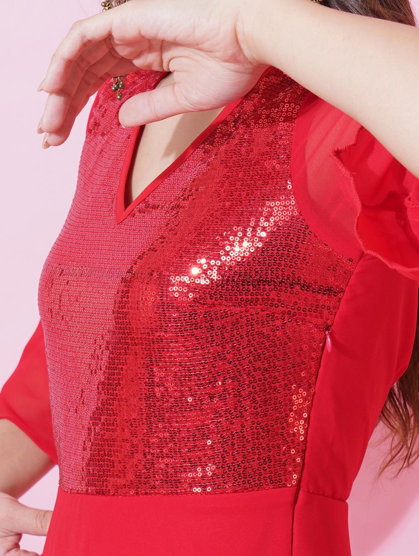 women sequined bell sleeve fit & flare dress - 21959268 - Standard Image - 6
