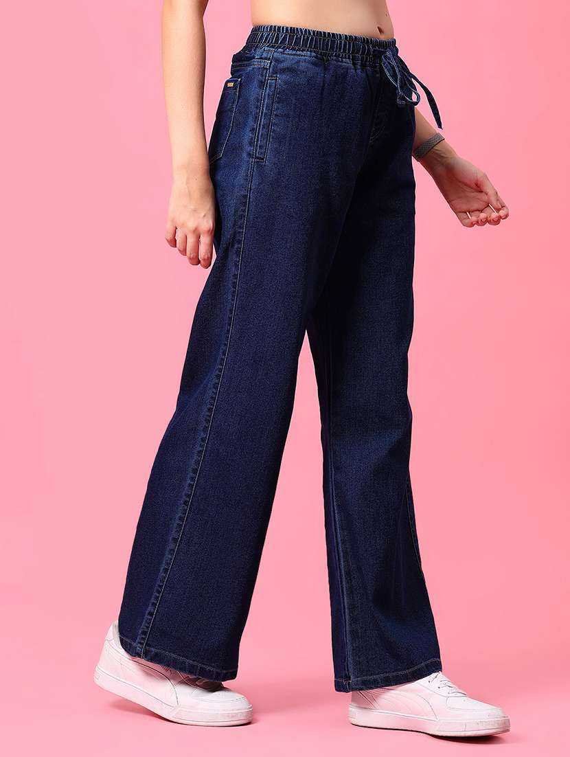 women solid mid rise wide leg jeans - 21959334 - Standard Image - 1