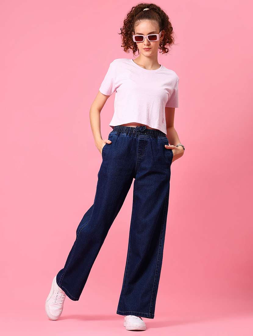 women solid mid rise wide leg jeans - 21959334 - Standard Image - 4