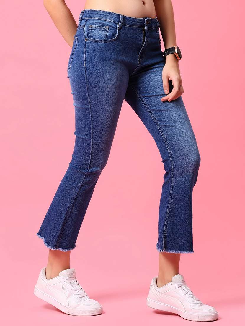 women blue solid mid rise bootcut jean - 21959336 - Standard Image - 1