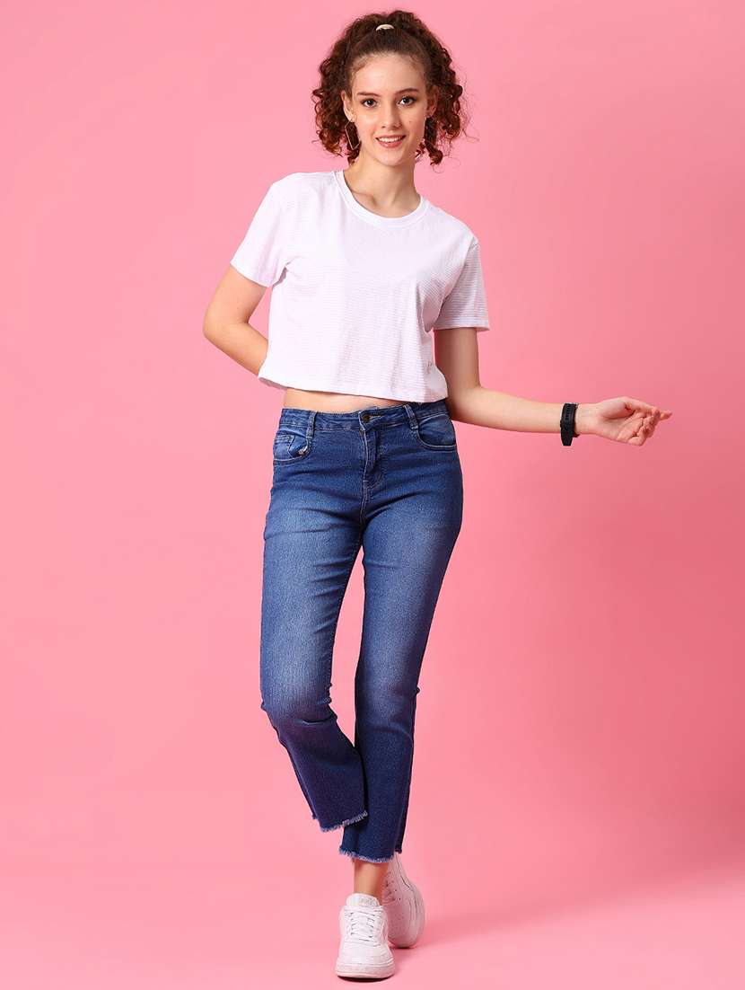 women blue solid mid rise bootcut jean - 21959336 - Standard Image - 4