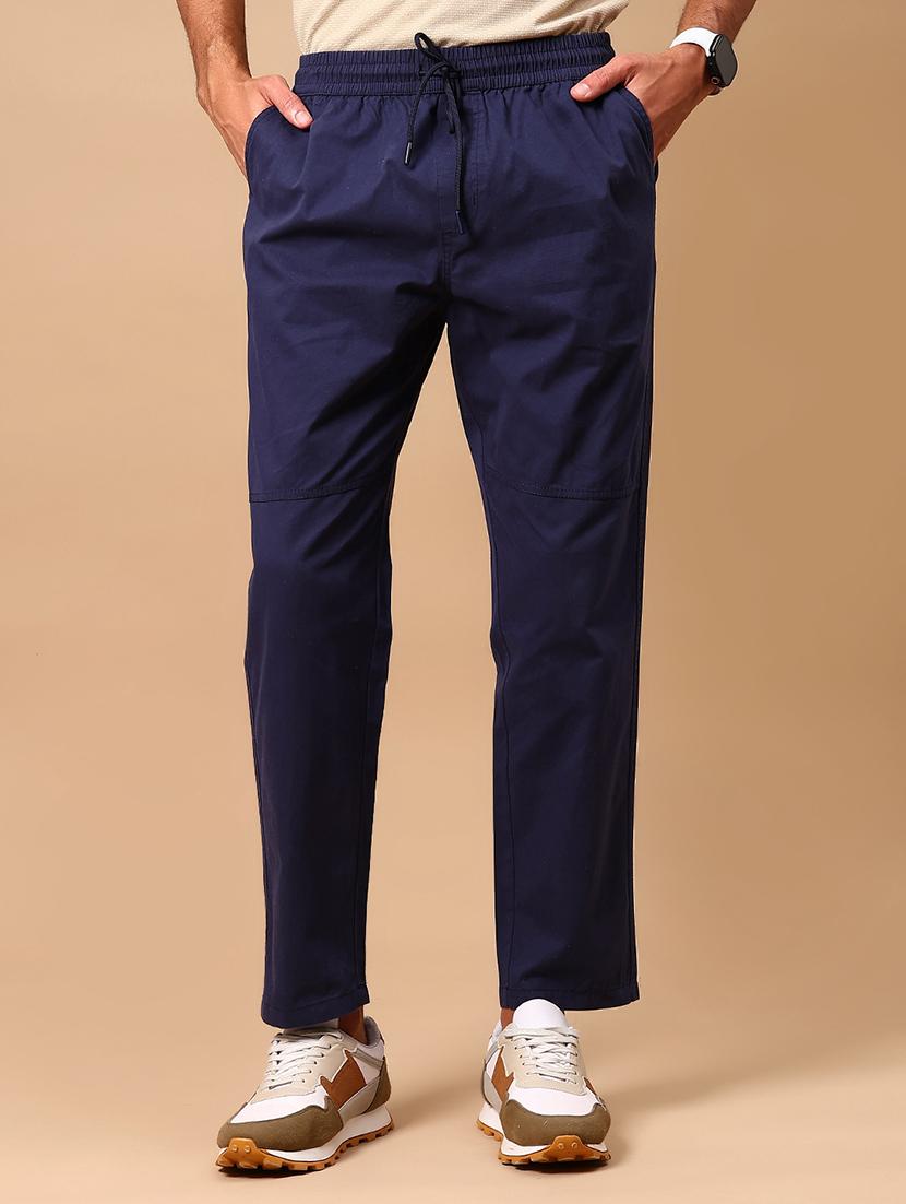 men blue solid mid rise full length track pant - 21959348 - Standard Image - 1